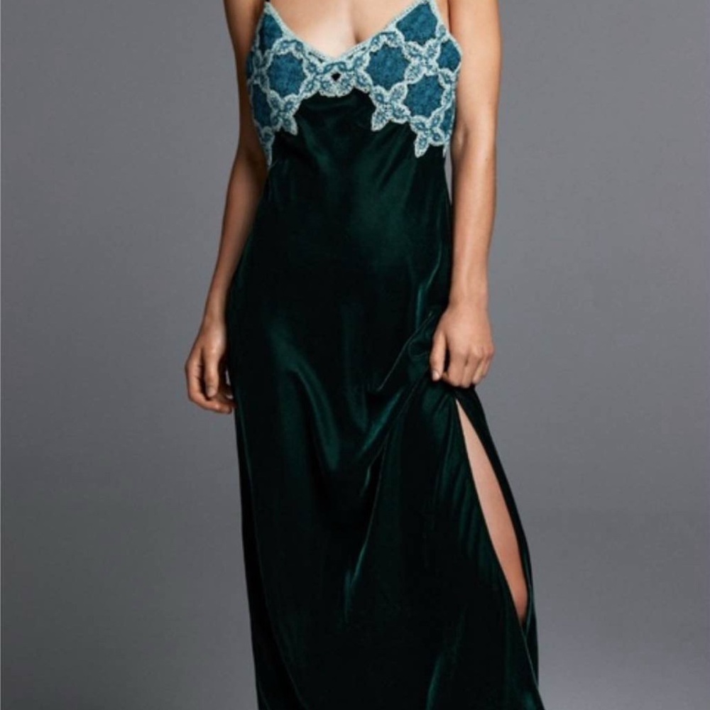 Zara Dark Green Maxi Dress with Teal Lace